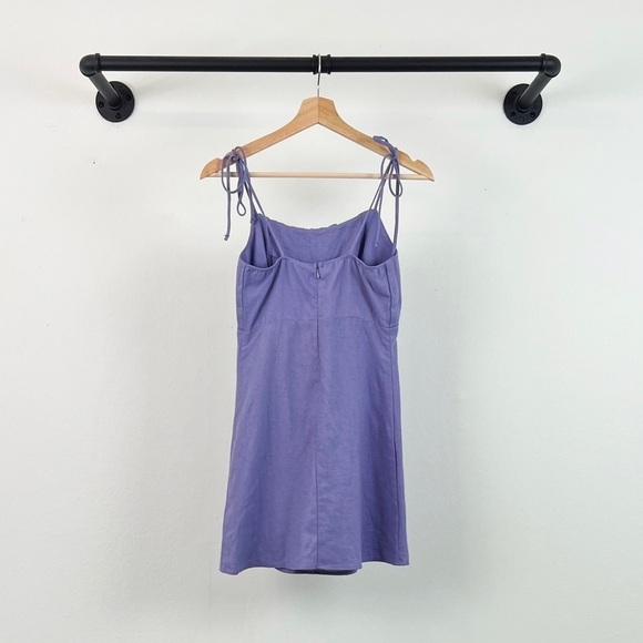 NWT UO Urban Renewal Remnants Linen Blend Tie Shoulder Mini Dress Purple - Picture 6 of 7